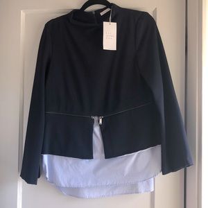 Mixed media top with zipper detail